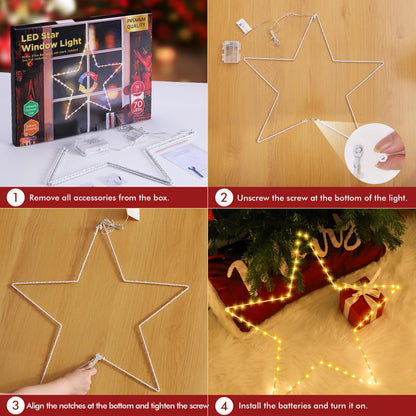 Marchpower Christmas Window Star Silhouette Lights, 19inch 70LED 2 Pack Large Star Lighted Xmas Decoration Battery Operated Twinkle Stars Light Outdoor Timer Lights Wedding Party Home Décor-Warm White
