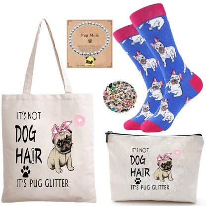 HIGHTERTON Pug Gifts for Women, 5pcs Gift Set for Dog Lovers With Reusable Bag, 50 Stickers, Ideal for Dog Moms and Pet Lovers