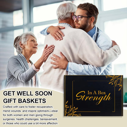 Get Well Soon Gifts for Men Care Package with Blanket, Socks, Eye Mask, Mug, Scented Candle, After Surgery, Sympathy Gift Baskets for Sick Him Brother Relatives Friends (Black)