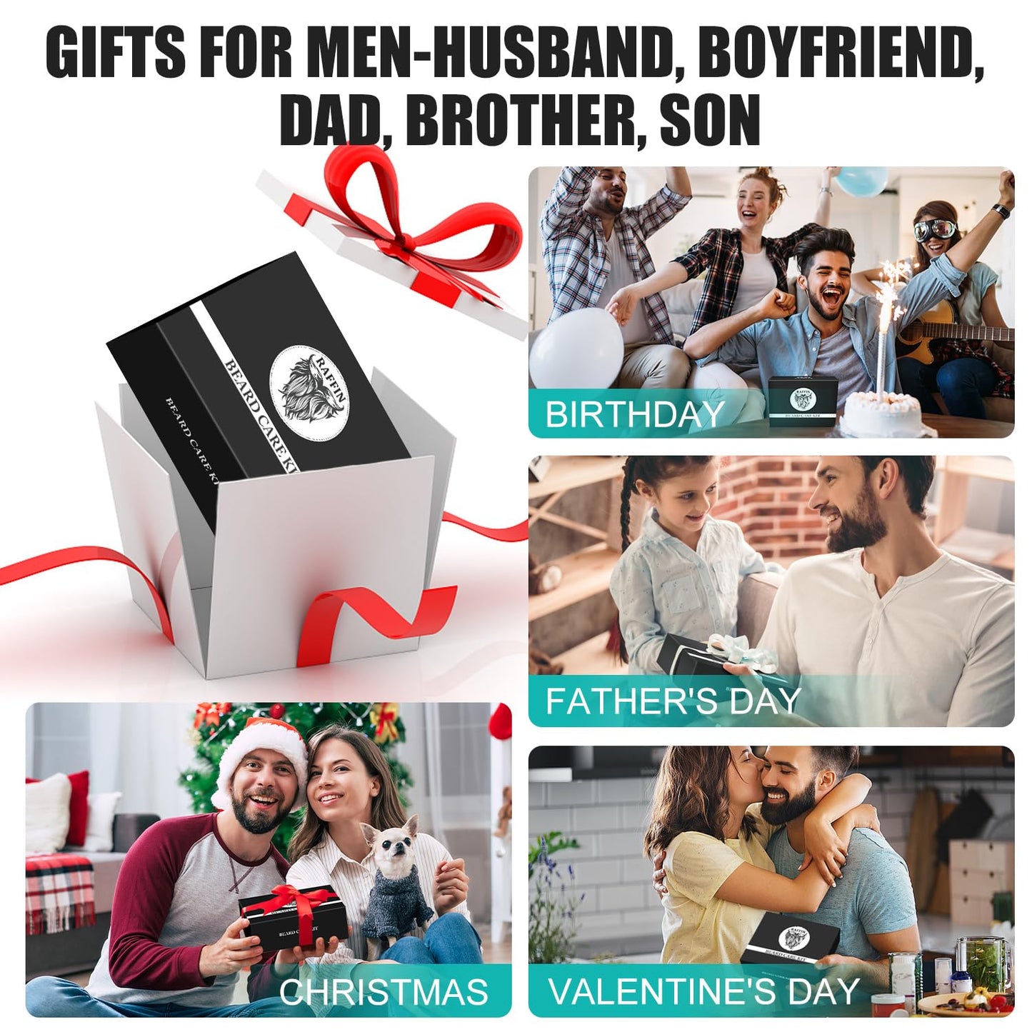 Valentines Day Gifts for Him - Beard Kit w/Beard Oil & Balm, Beard Brush & Comb, Beard Wash/Shampoo for Men's Self-care, Anniversary | Birthday Gifts for Men Husband Boyfriend Dad Son Friend Brother