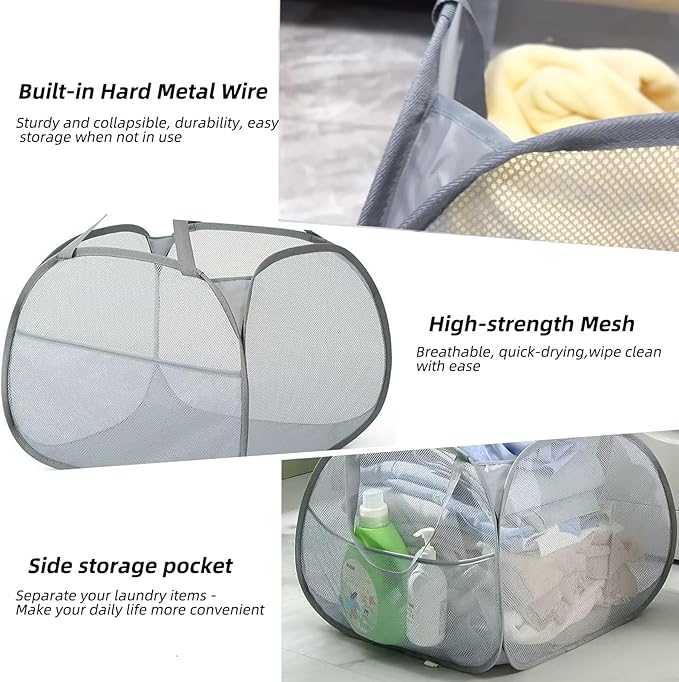 Collapsible Laundry Basket 90L, Foldable Mesh Pop-up Laundry Hamper