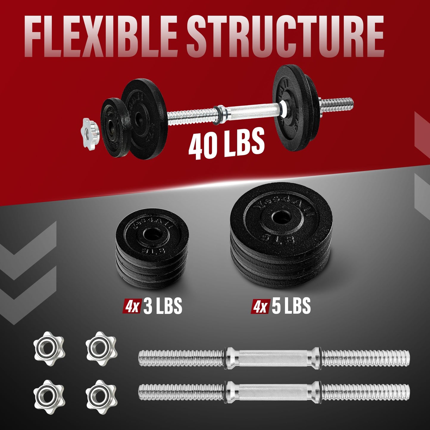 Yes4All Old School Adjustable Dumbbell Set with Weight Plates, Star Lock Collars/Connector, 40lbs to 200lbs Adjustable Weight Plates Set