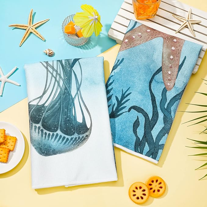 Boyiee Set of 6 Beach Kitchen Towels Sea Ocean Animal Nautical Tea Towels 24 x