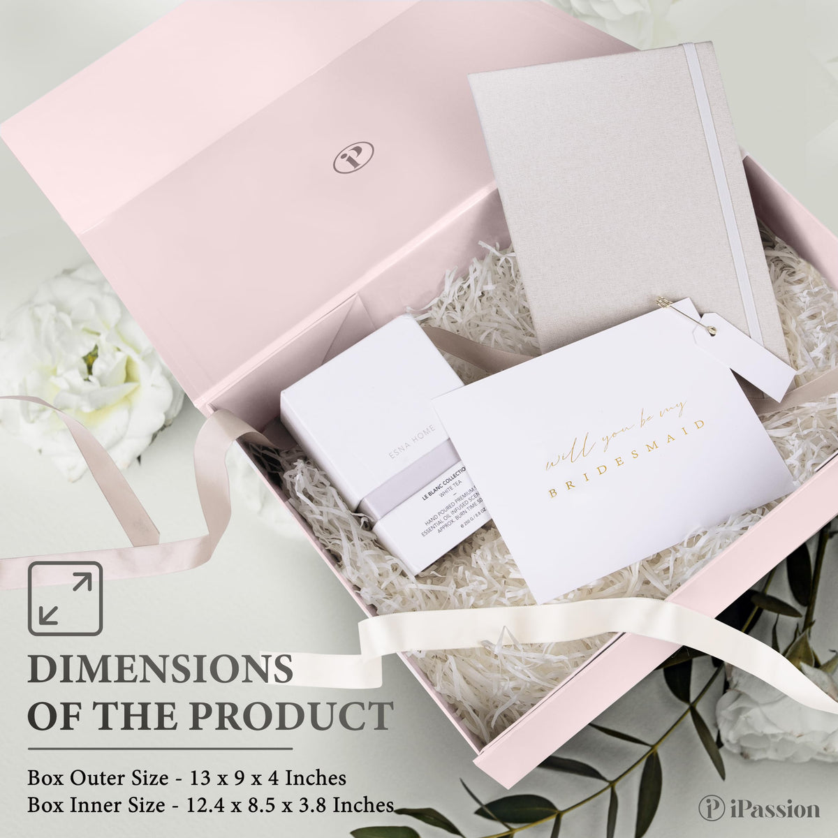 iPassion Gift Box Set - Bridesmaids Gifts for Wedding (5 Pack - Blush Pink), All Occasions, Bridesmaid Proposal, Magnetic Boxes With Lids, Big Set For Bridal, 13.5 x 9 x 4.5 inches, Pink GiftBox