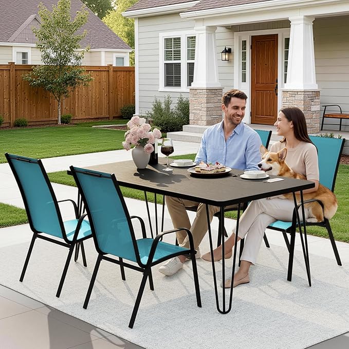 JEAREY Patio Dining Chairs Set of 4, Outdoor Stackable Dining Furniture Set, All Weather Dining Set for Lawn, Garden, Backyard, Poolside, Peacock Blue