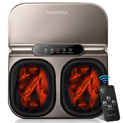 MOUNTRAX Foot Massager Machine with Heat, Foot Massager for Plantar Fasciitis, Neuropathy Pain, Shiatsu Foot Massager with Remote, Fits Feet Up to Men Size 12 (Black)