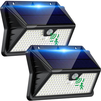 Solar Lights Outdoor Garden 185 LED Motion Sensor Security Lights, Solar Powered Wall Lighting with 3 Modes, IP65 Waterproof, Ideal for Patio, Fence, Driveway – 2 Pack Cool White