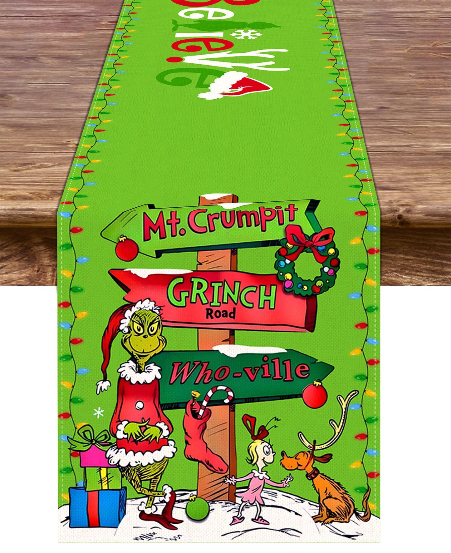 Christmas Table Runner Merry Christmas Winter Holiday Party Decoration Xmas Fireplace Kitchen Dining Room Home Decor (Green, 13" x 72")