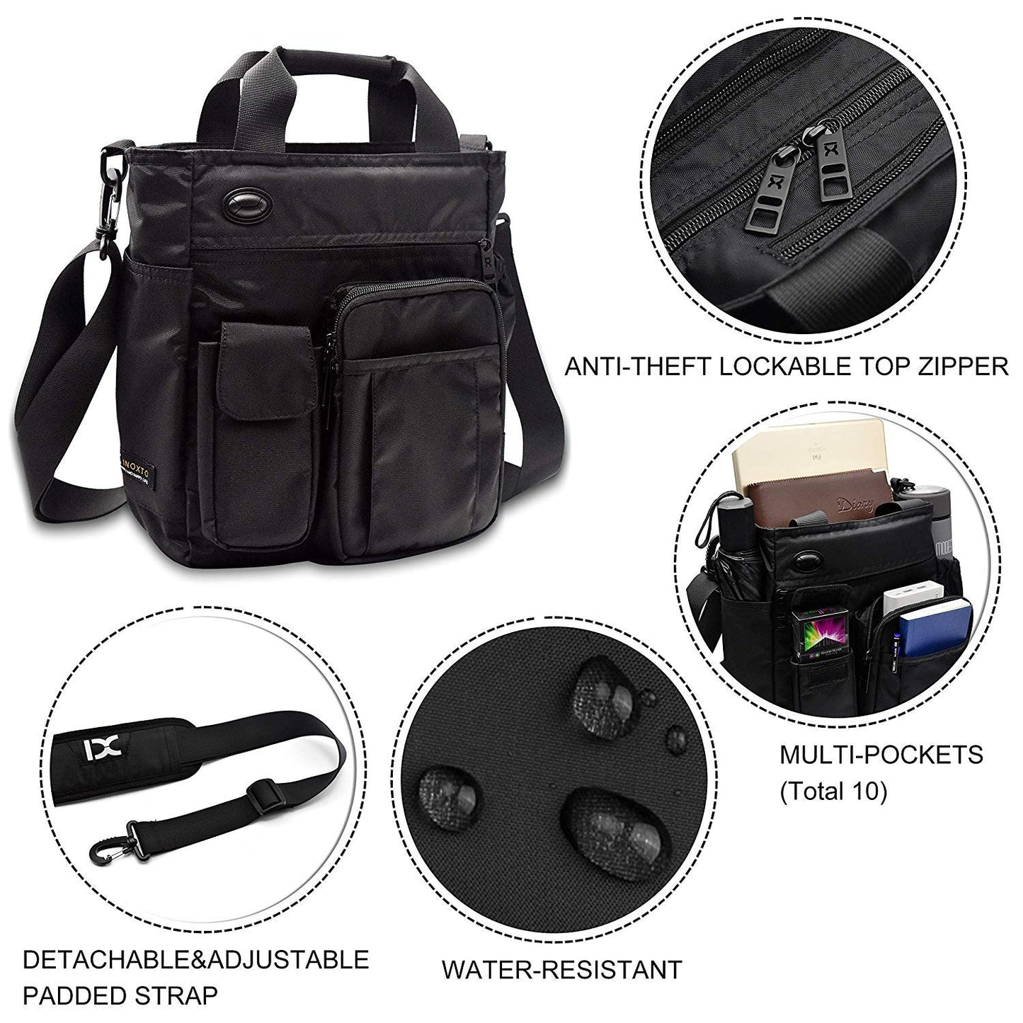 AlwaySky Nylon Crossbody Messenger Bag, Multifunctional Shoulder Bag, Laptop Bag for Men and Women Sport Travel Business (Black)