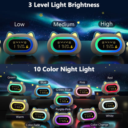 ANALOI Alarm Clock for Kids, Kids Alarm Clocks for Girls with Sleep Training Dual Alarm Eye Protection Auto Off Timer 10 Color Night Light, Cat Ok to Wake Clock, Gifts for Kids Girls