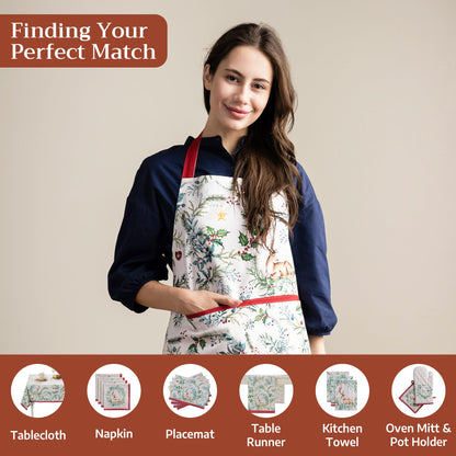 Maison d' Hermine 100% Cotton Apron for women with Pocket Kitchen Chef Fall Apron for Men Cooking Gardening Server Waitress Maid (Holly Time)
