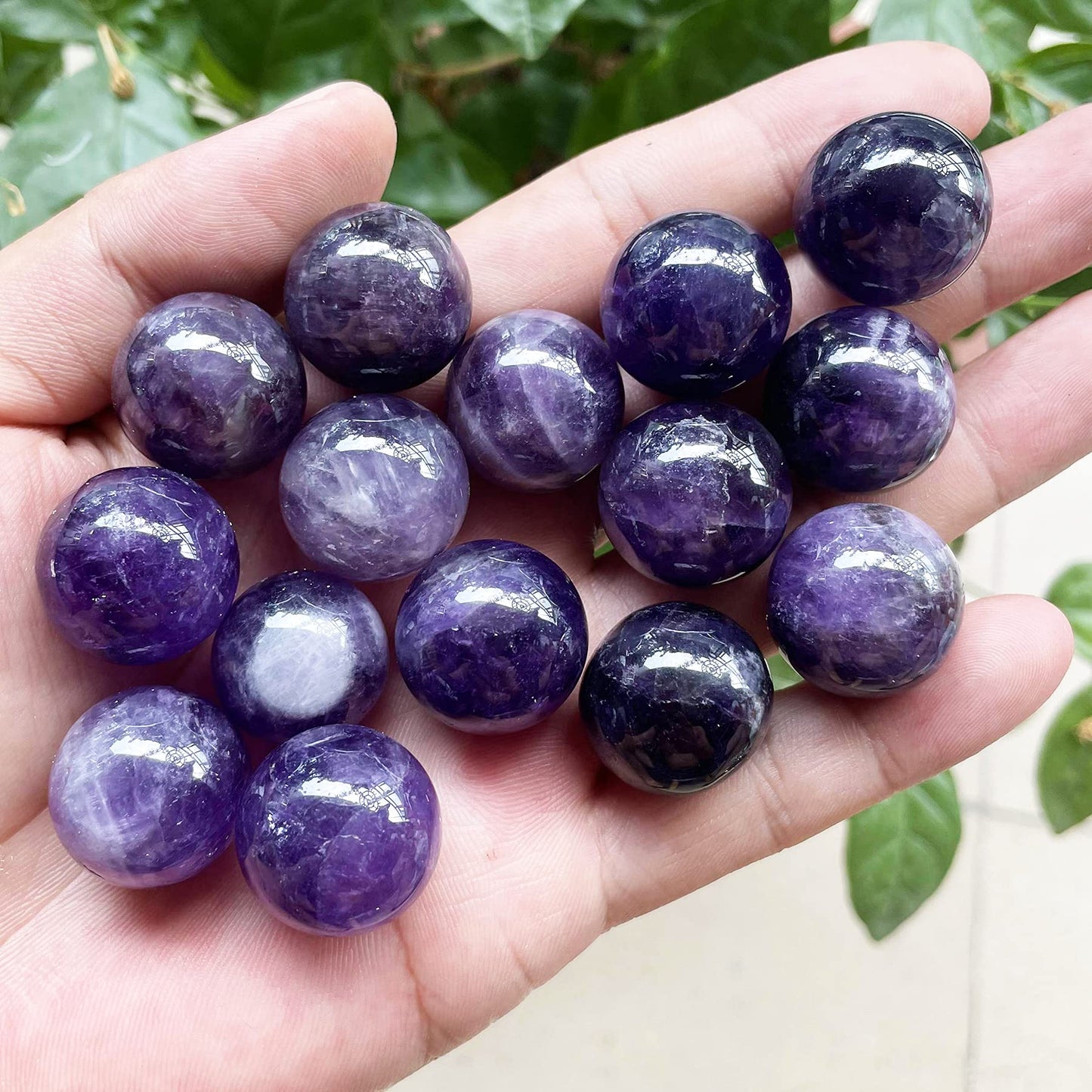Fekuar 5 Pcs Amethyst Crystal Sphere Ball Set, Polished Healing Energy Mineral Gemstone Balls for Reiki Chakra Decoration Fengshui 20mm