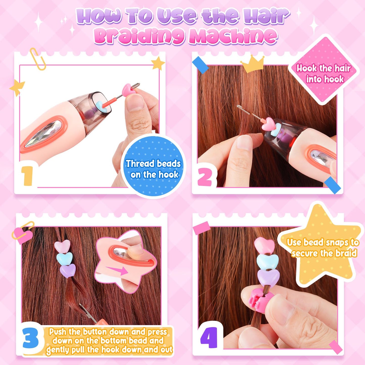Gifts for Girls: Hair Accessories & Toys Age 5-12 - DIY Hair Princess Decoration Braiding Kit with Gems Stamper