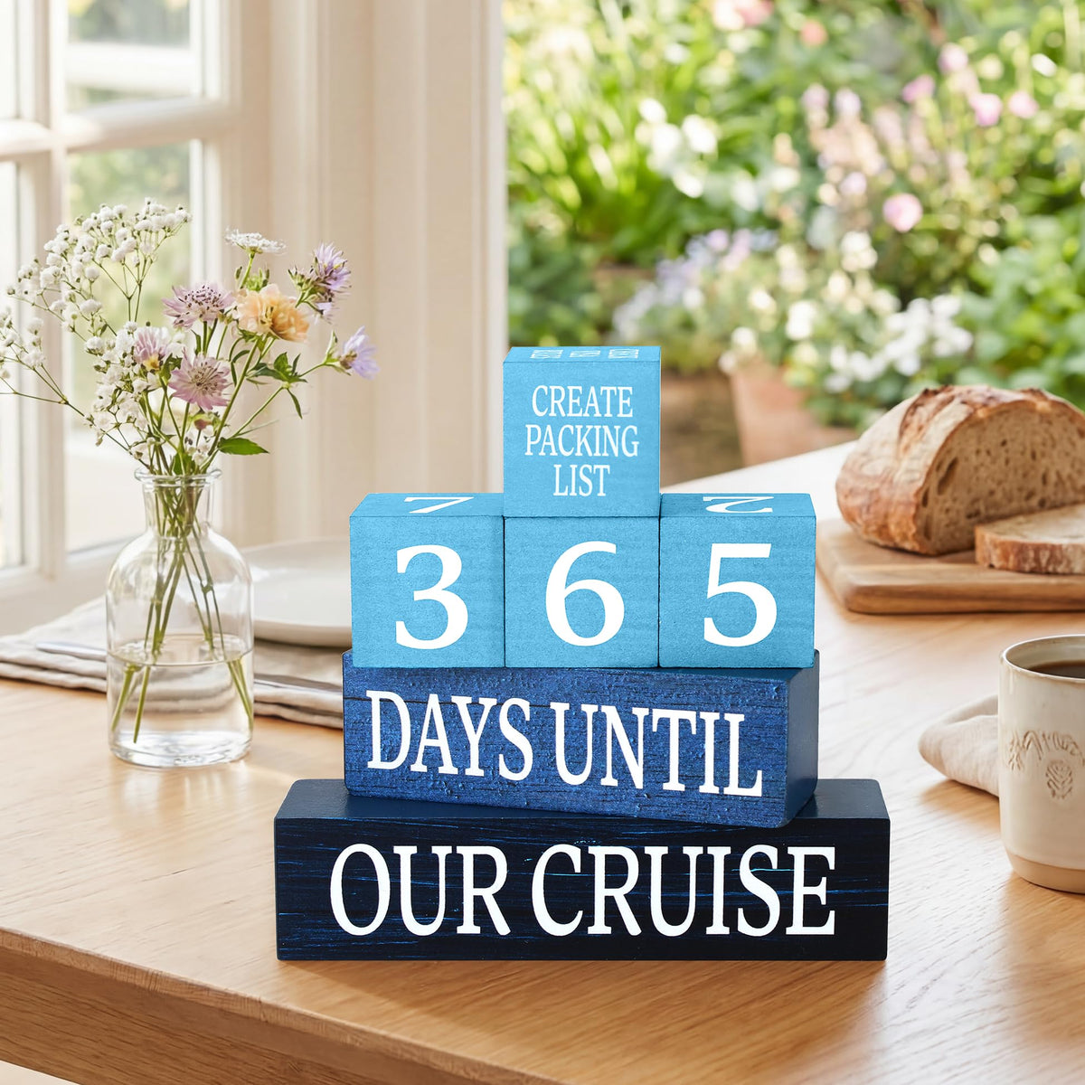 7 Pcs 365 Days Cruise Countdown Wooden Table Decor, Cruise Activities Decision Dice Table Decorations for Home Office