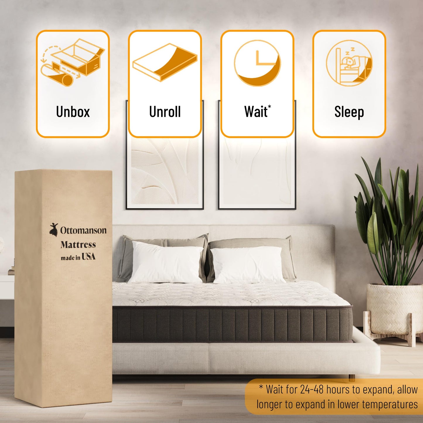 Ottomanson Full 9" Hybrid Mattress - Medium Firm Support - Made in USA - Individually Pocketed Coils & CertiPUR-US Foam - Fiberglass-Free - Bed in a Box