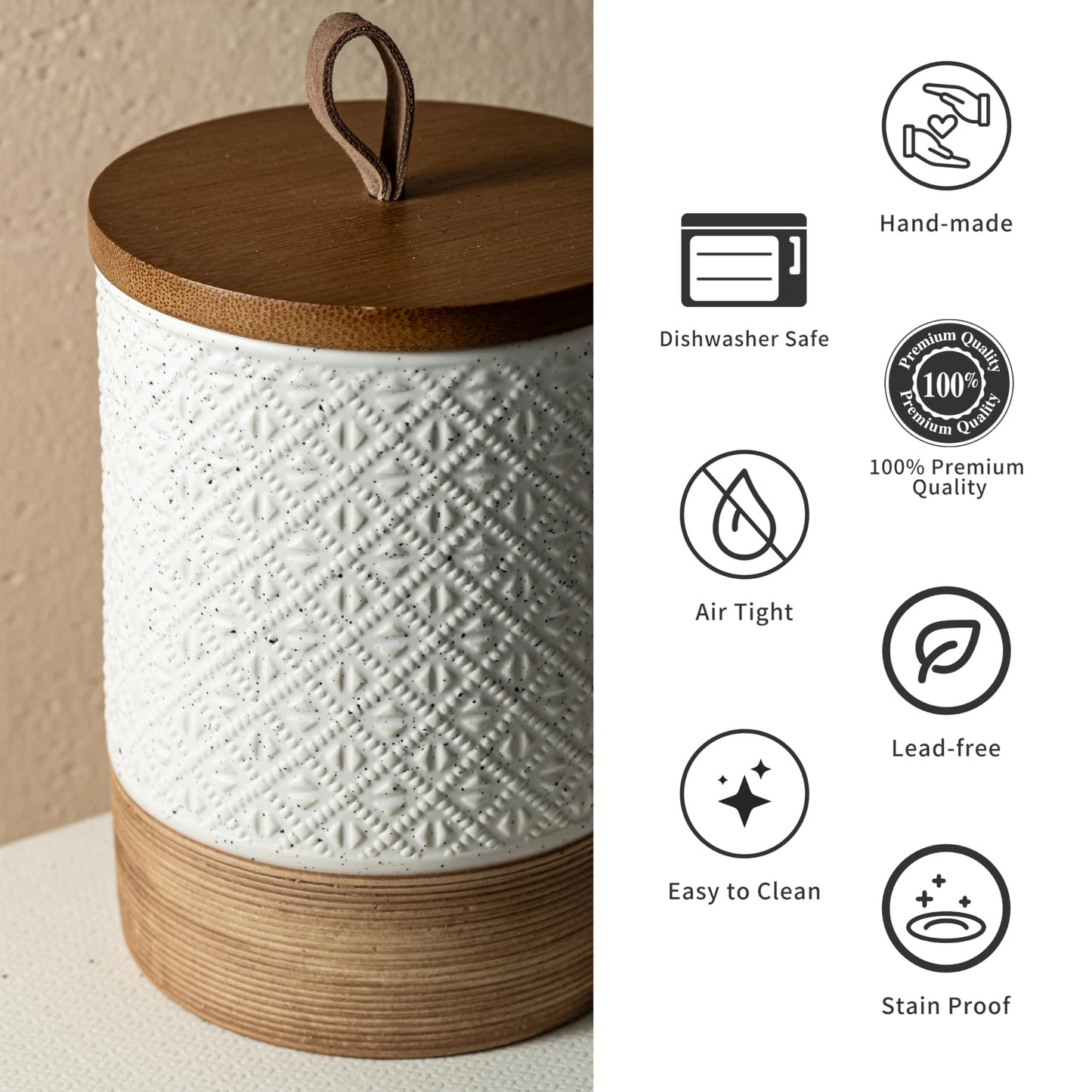 Miamolo Small Ceramic Jar with Lid, Coffee Container Kitchen Food Storage Jars for Spice Sugar Candy Matcha, Mini Kitchen Spice Jars for Counter, Home, Pantry - White & 5 fl.oz