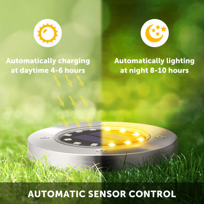 Solpex Solar Lights Outdoor Garden, 12LED Solar Ground Lights, IP65 Waterproof Outdoor Light Powered, Warm White Garden Light for Yard Lawn Patio Pathway (8 Pack)