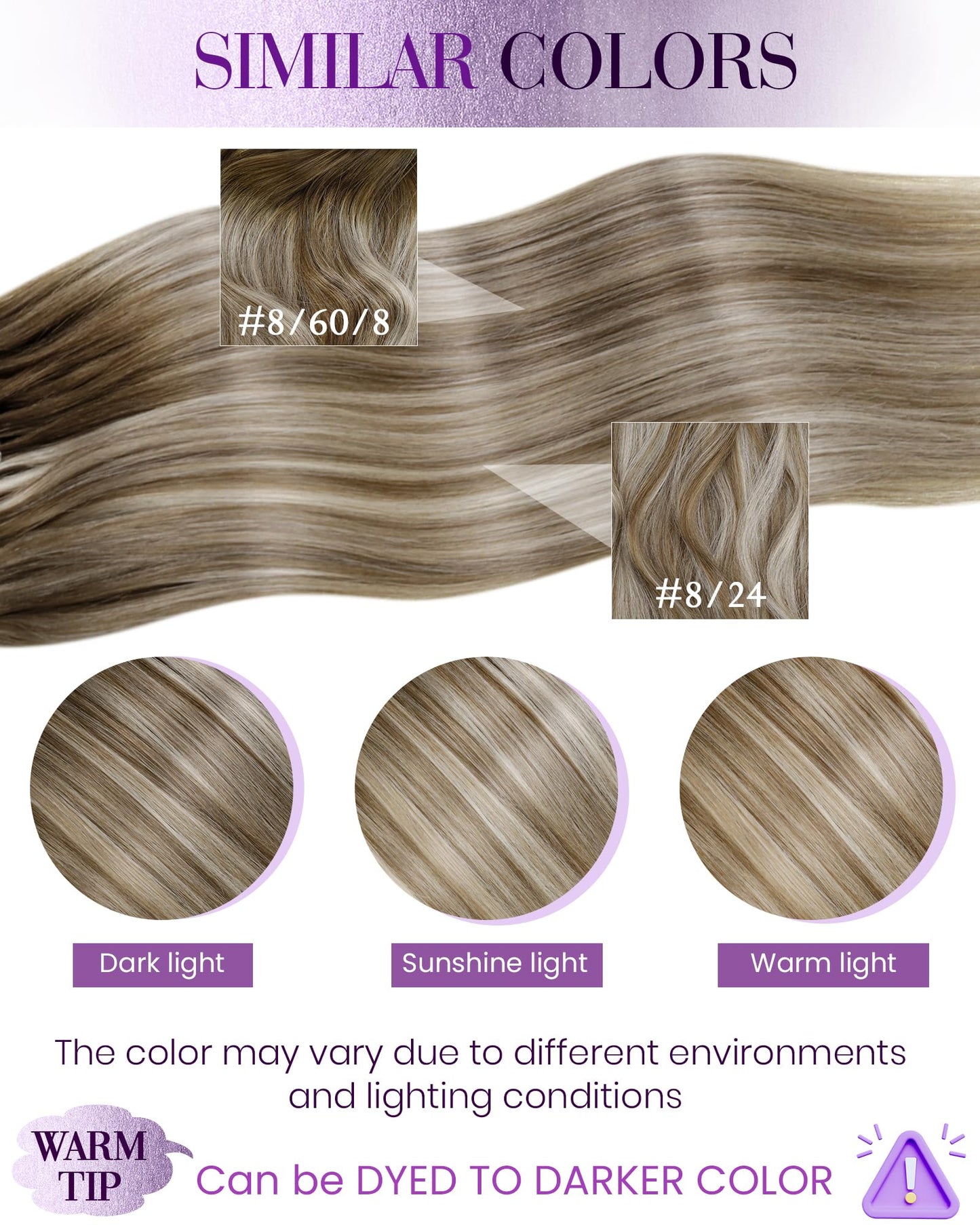 LaaVoo Nano Hair Extensions Real Human Hair Brown Nano Beads Hair Extensions Highlight Light Brown with Ashy Blonde Invisible Nano Ring Straight Remy Hair 50g 50s 14 Inch #p8/24