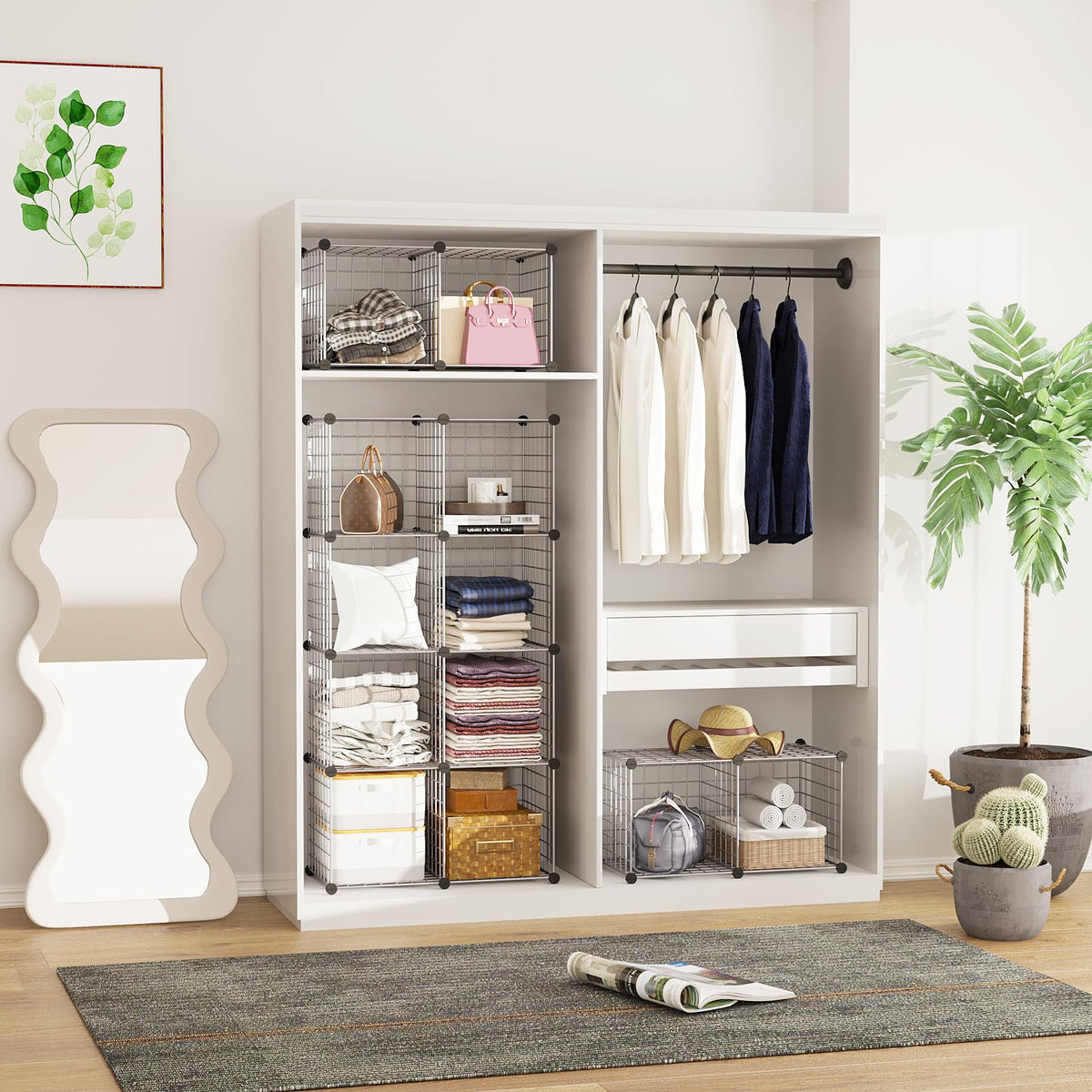 C&AHOME Wire Cube Storage, 12 - Cube Organizer Metal C Grids, Modular Shelves Units, Closet Organizer, Ideal for Home, Office, Living Room, 36.6”L x 12.4”W 48.4”H, Silver Gray UWCS3012G