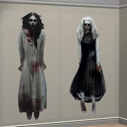 Haunting Ghost Girls Plastic Scene Setters Add-Ons - 65" x 33.5" (Pack of 2) - Spooky Decorations for Eye-Catching Halloween Celebrations