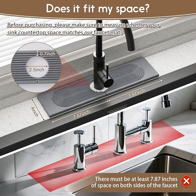 Faucet Mat for Kitchen Sink, Diatomite Quick Drying Tray, 15.8 Inch Kitchen