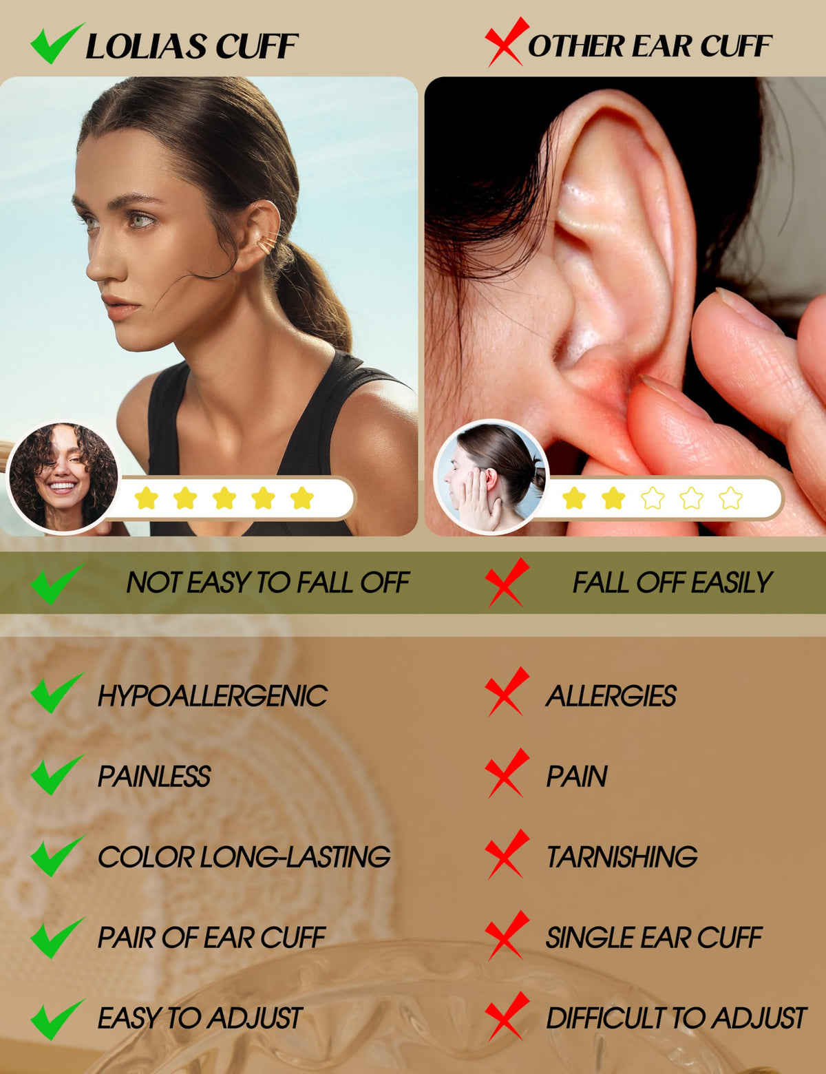 LOLIAS 4 Pairs Ear Cuffs Non Piercing - 14K gold plated Ear Cuff Earrings for Women Ear Cuff for Non Pierced Ears Clip on Cartilage Earring Dainty Adjustable Fake Earrings Set
