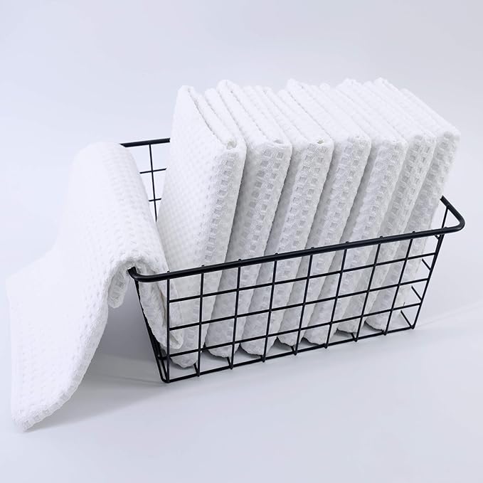 POLYTE Ultra Premium Microfiber Kitchen Dish Hand Towel Waffle Weave, 8 Pack