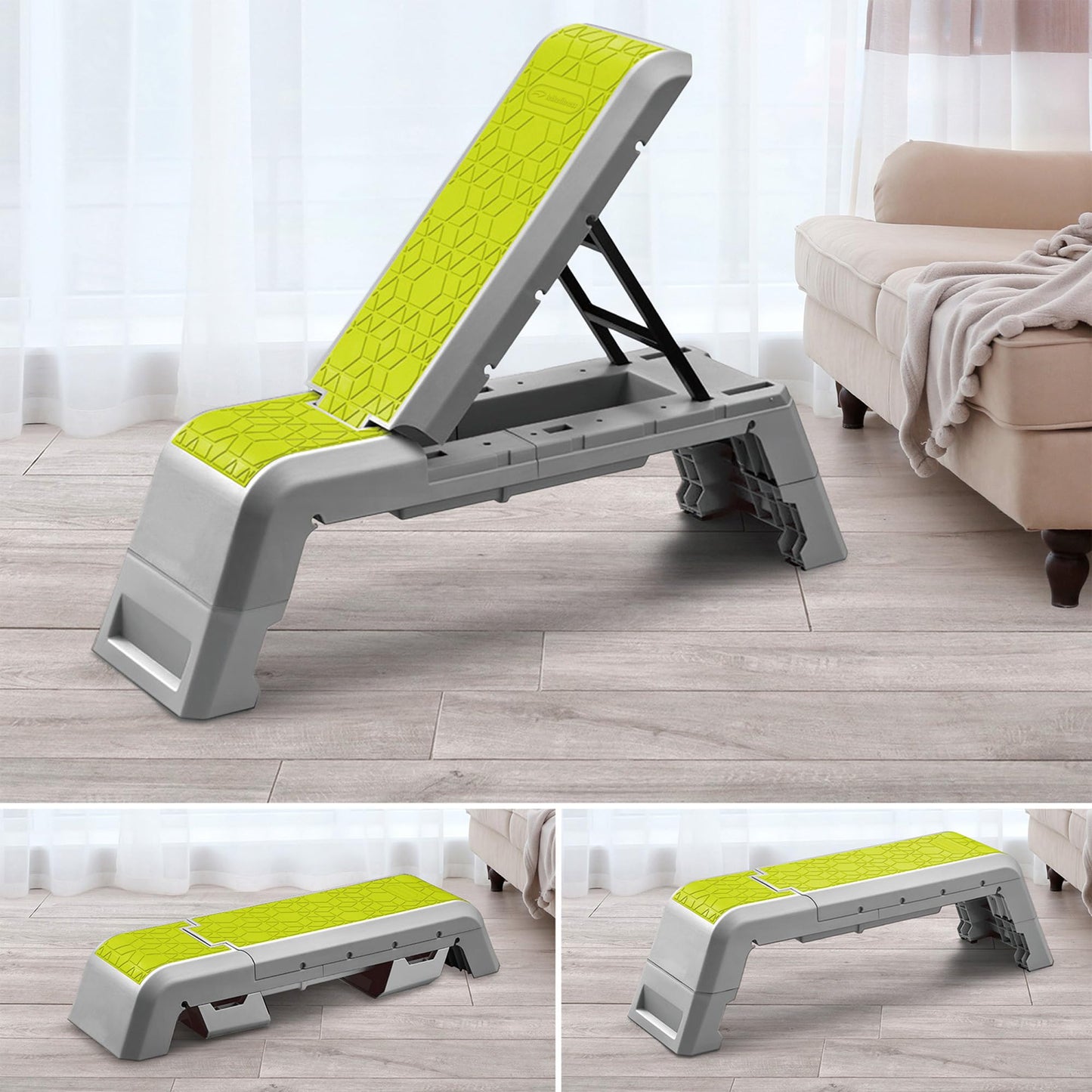 leikefitness Exercise Step Platform, Multifunctional Aerobic Deck with Cord and Adjustable Dumbbell & Weight Bench, Fitness Equipment for Workout Home Gym