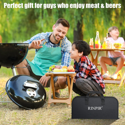 RINPIR 31pcs BBQ Grill Accessories Gifts for Men Dad, Heavy Duty Grilling Tools Gift Set for Father‘s Day, Stainless Steel BBQ Utensils Kit with Mats, Grill Brush in Carrying Bag Brown