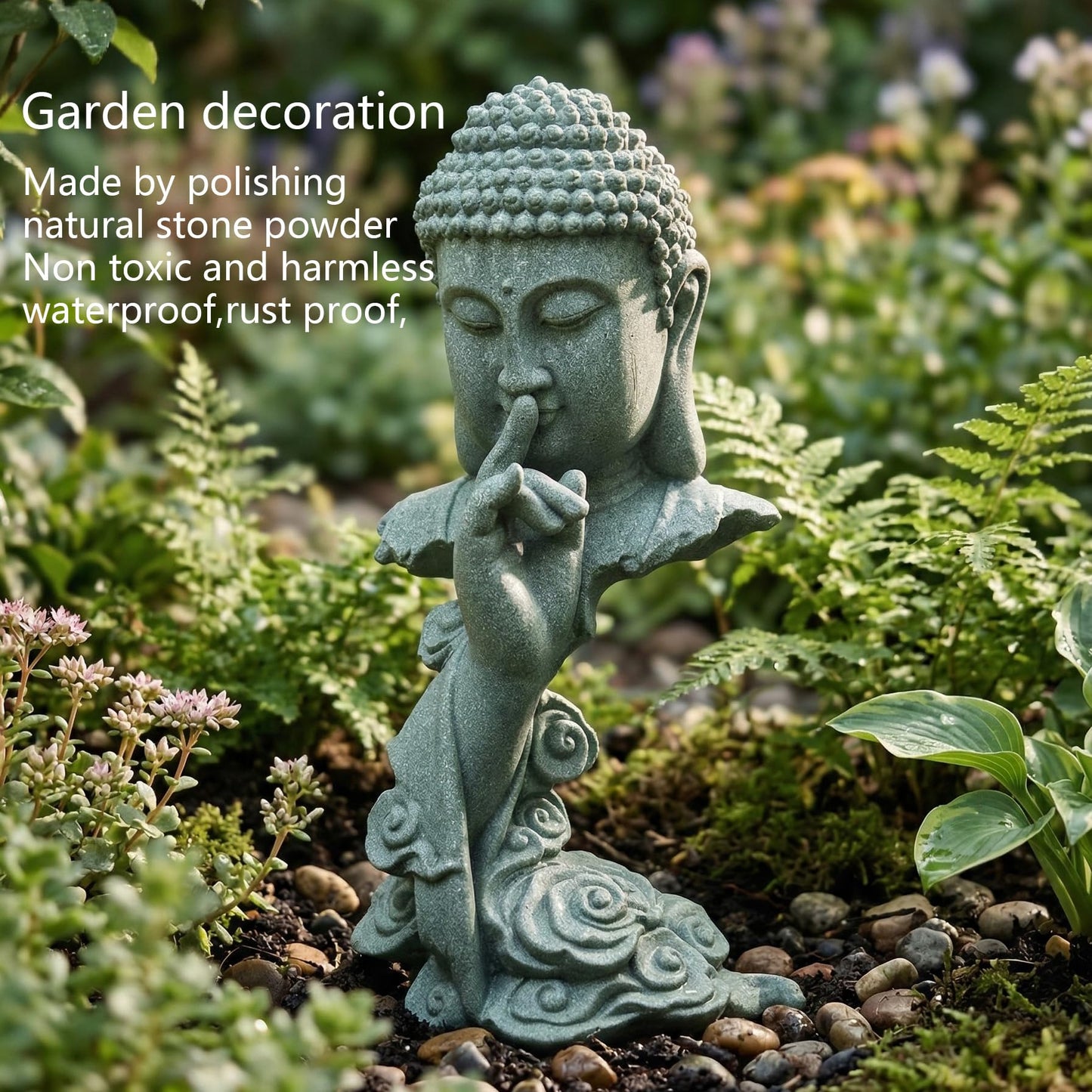 buddha head statue Natural sandstone material for aquarium decorations garden statue zen ornament outdoor courtyard decor meditation fish tank indoor Feng Shui Gift (7.8''H-Meditation Buddha)