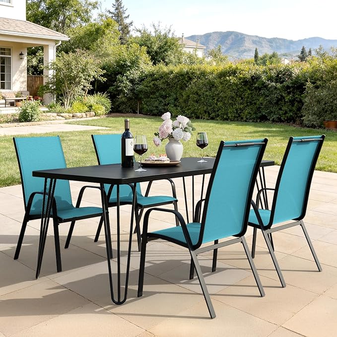 JEAREY Patio Dining Chairs Set of 4, Outdoor Stackable Dining Furniture Set, All Weather Dining Set for Lawn, Garden, Backyard, Poolside, Peacock Blue