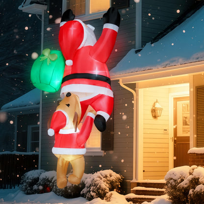 Joiedomi 8 FT Hanging Christmas Inflatables Outdoor Decoration, Blow Up Climbing Santa with Dog, Christmas Blow Up Yard Decorations with Build-in LED for Xmas Party, Garden, Lawn, Roof Decor