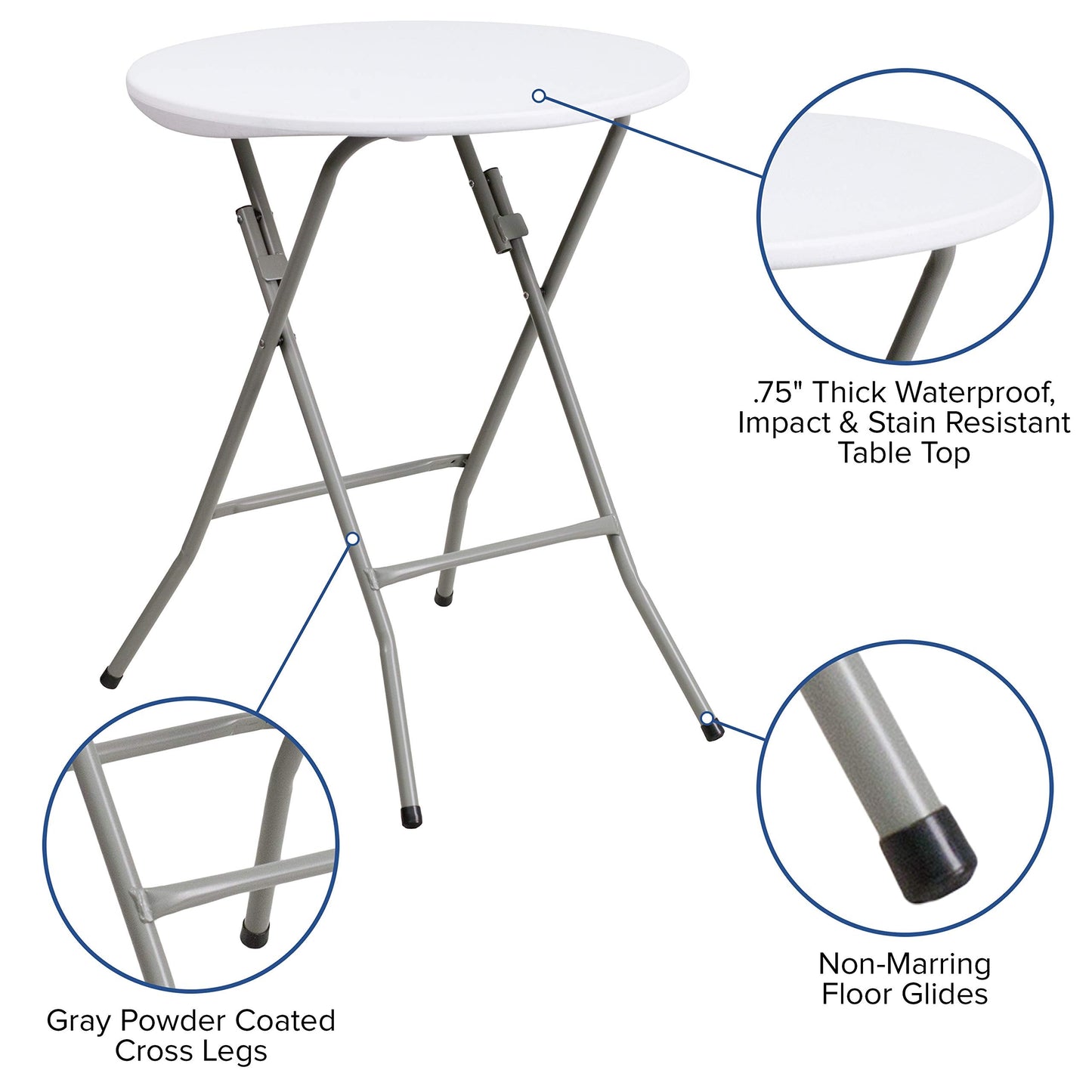 Flash Furniture Elon 2' Round All-Occasion Plastic Folding Event Table, Foldable Portable Banquet Table for Indoor/Outdoor Events, White