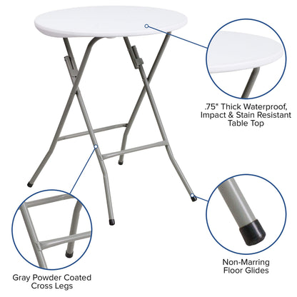 Flash Furniture Elon 2' Round All-Occasion Plastic Folding Event Table, Foldable Portable Banquet Table for Indoor/Outdoor Events, White