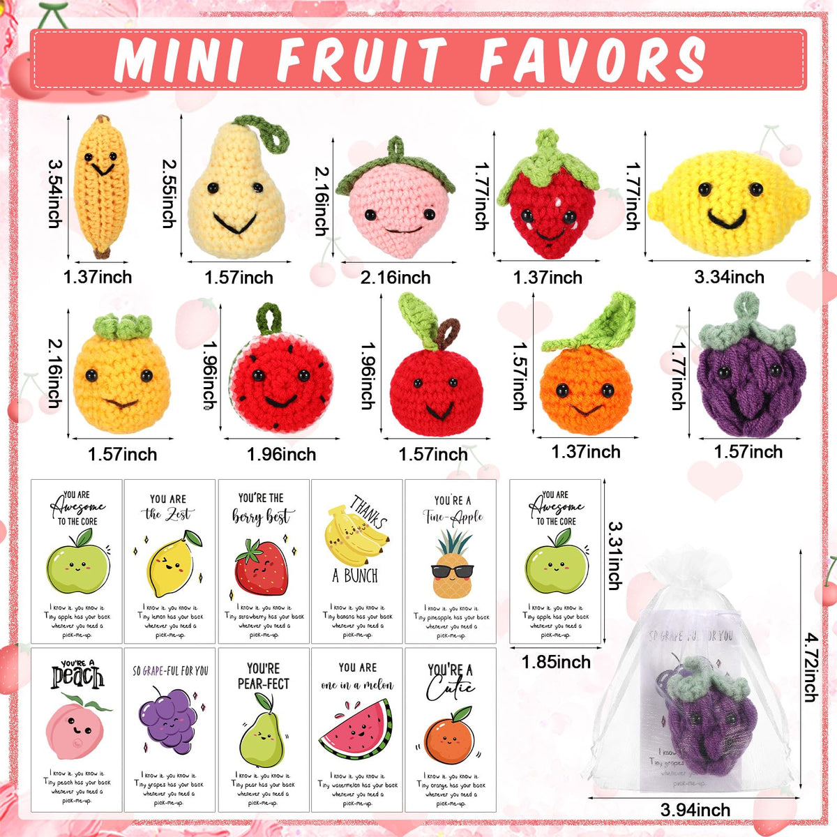 Shappy 30 Sets Dancing Fruit Inspirational Gift Positive Fruit Funny Wool Knitted Mini Coworker Appreciation Gift Motivational Pun Card Graduation Party Favor for Teacher Employee Staff