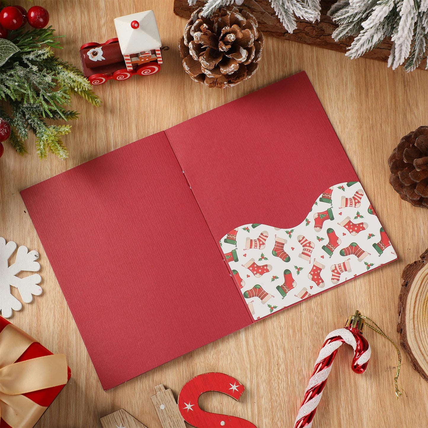 Engrowtic Christmas Gift Card Book 5 Slots Gift Postcard Sleeves Christmas Tree Money Holder Envelope Booklet for Cash Xmas Party Supplies for Teacher Office Employee Appreciation
