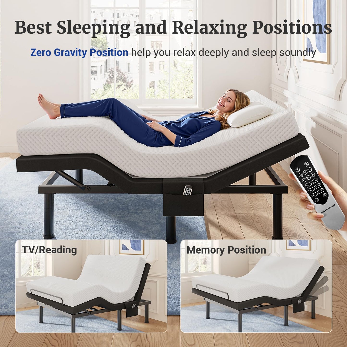 Tami Tami T600 Adjustable Bed Frame Twin XL Size with Remote & Massage - Syncable Electric Beds Bases, Zero Gravity, USB, Side Pocket, Nightlight, Quiet Motor, 5 Min Easy Assembly