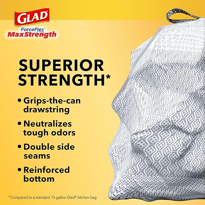 Glad ForceFlex MaxStrength Kitchen Trash Bags, 13 Gal, Fresh Clean Febreze