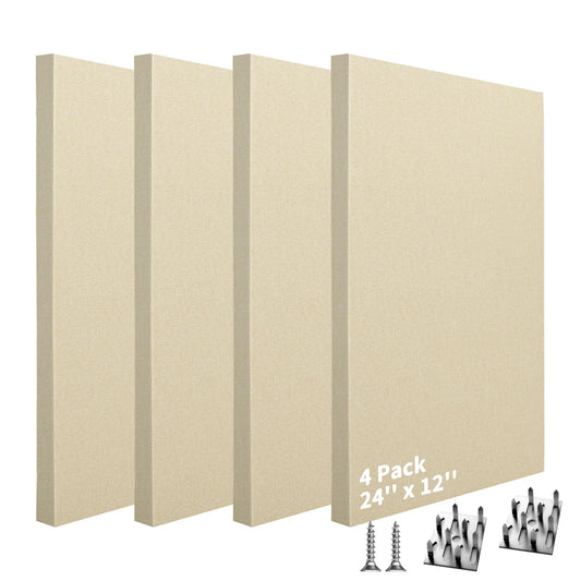 Art3dwallpanels 4 PCS Acoustic Panels, 24''x12'' Fabric Soundproof Wall Panels, Easy-Hook Mounting Sound Absorbing Panels for Studios, Office, Home Theater, Linen