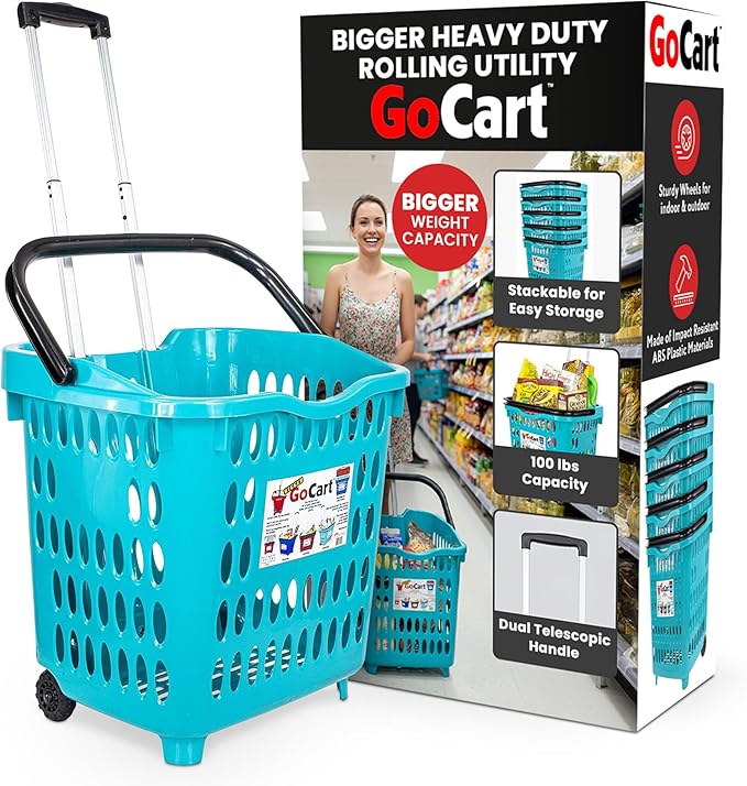 dbest products Bigger GoCart Grocery Cart Rolling Shopping Laundry Basket on
