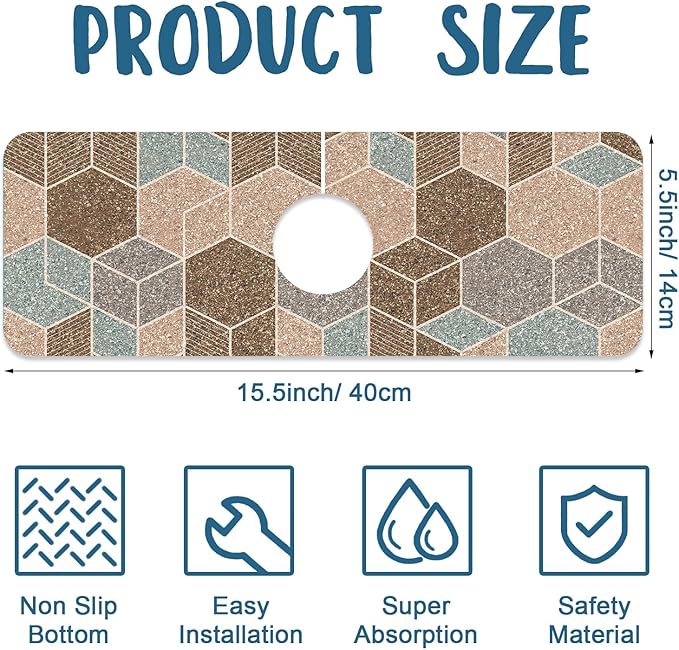 Geometry Blocks Sink Splash Guard Glitter Geometry Faucet Absorbing Mat Fast