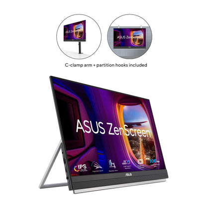 ASUS ZenScreen 16” Portable USB Monitor (MB169CK) - Full HD, IPS, Dual USB-C, Mini-HDMI, Eye Care, Flicker Free, Blue Light Filter, Anti-Glare Surface, 360° Kickstand, 3 yr Warranty