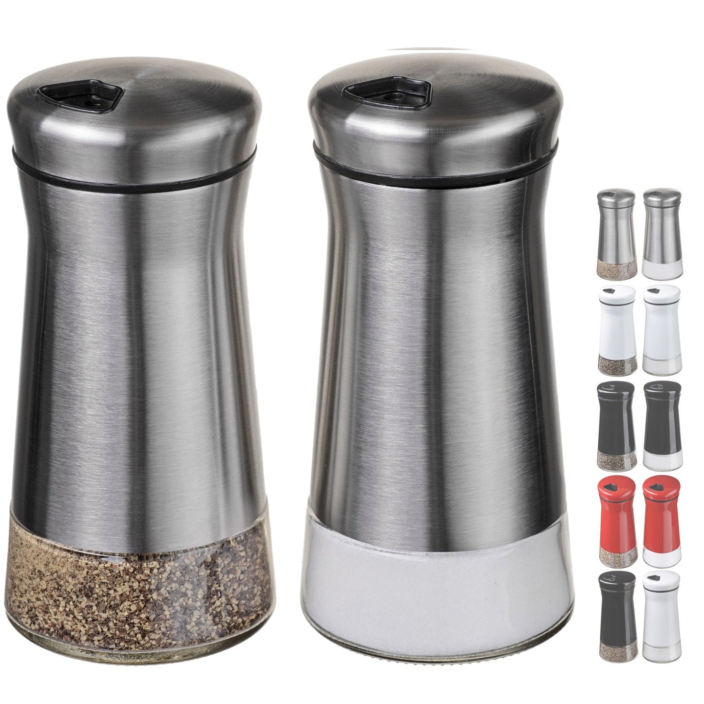 Salt and Pepper Shakers Set with Adjustable Pour Holes by CHEFVANTAGE - Stainless Steel