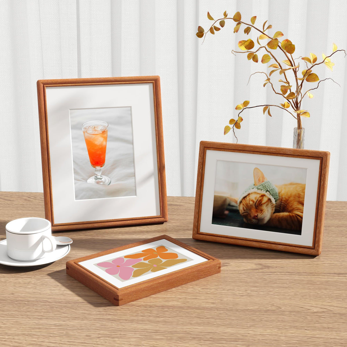 RICHFOCUS 8x10 Picture Frame, Natural Solid Teak Wood Picture Frame with High Tempered Glass, Handcrafted Rounded Corner 8 by 10 Wooden Frame Matted to 5x7 Photo for Wall & Tabletop Display