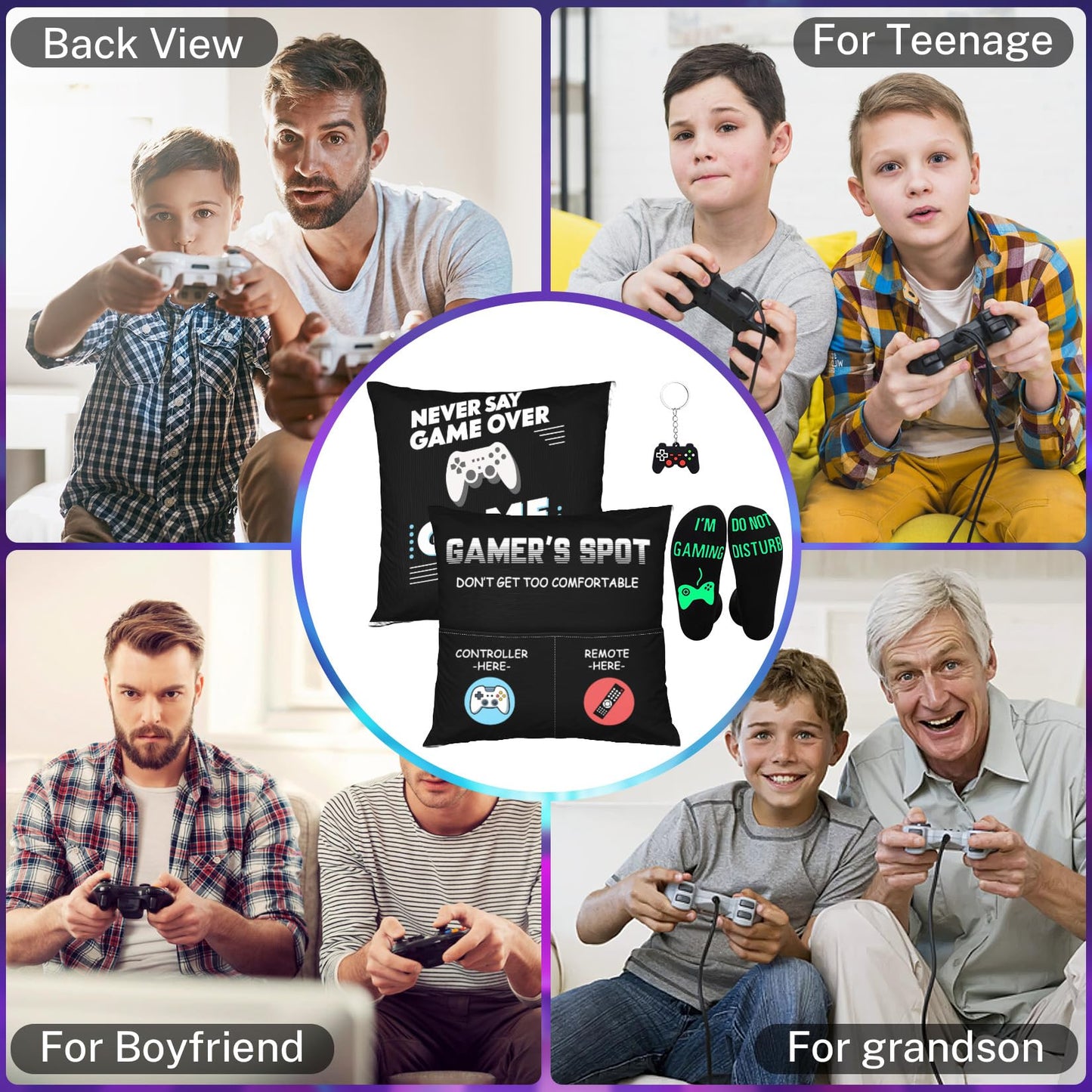 Bebomne Gamer Gifts for Teenage Boys Men, Gaming Accessories for Room, for Gamers, Game Room Decor, Gaming Pillow Case and Gaming Socks for Teen Boys Men Son Husband Boyfriend (black-2pocket 1)