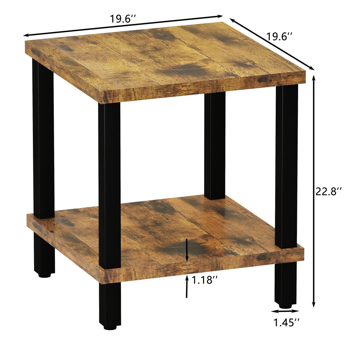 MMEOLUOOK Large End Table Square Side Table Modern Sofa Table 20 Inch Industrial Coffee Table NightStand with 2-Tier Storage Shelf for Living Room Bedroom Rustic Brown MLBZ06R