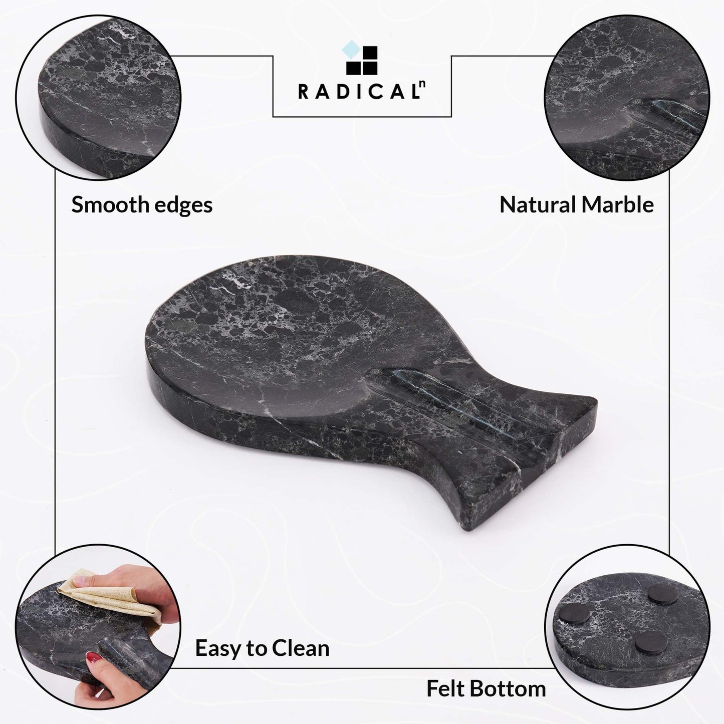 Radicaln Marble Spoon Rest for Stove Top 8" Inches Black Handmade Spoon Holder For Kitchen Utensils, Ideal Heat-Resistant Cooking Utensil Rest, Modern Farmhouse Kitchen Décor