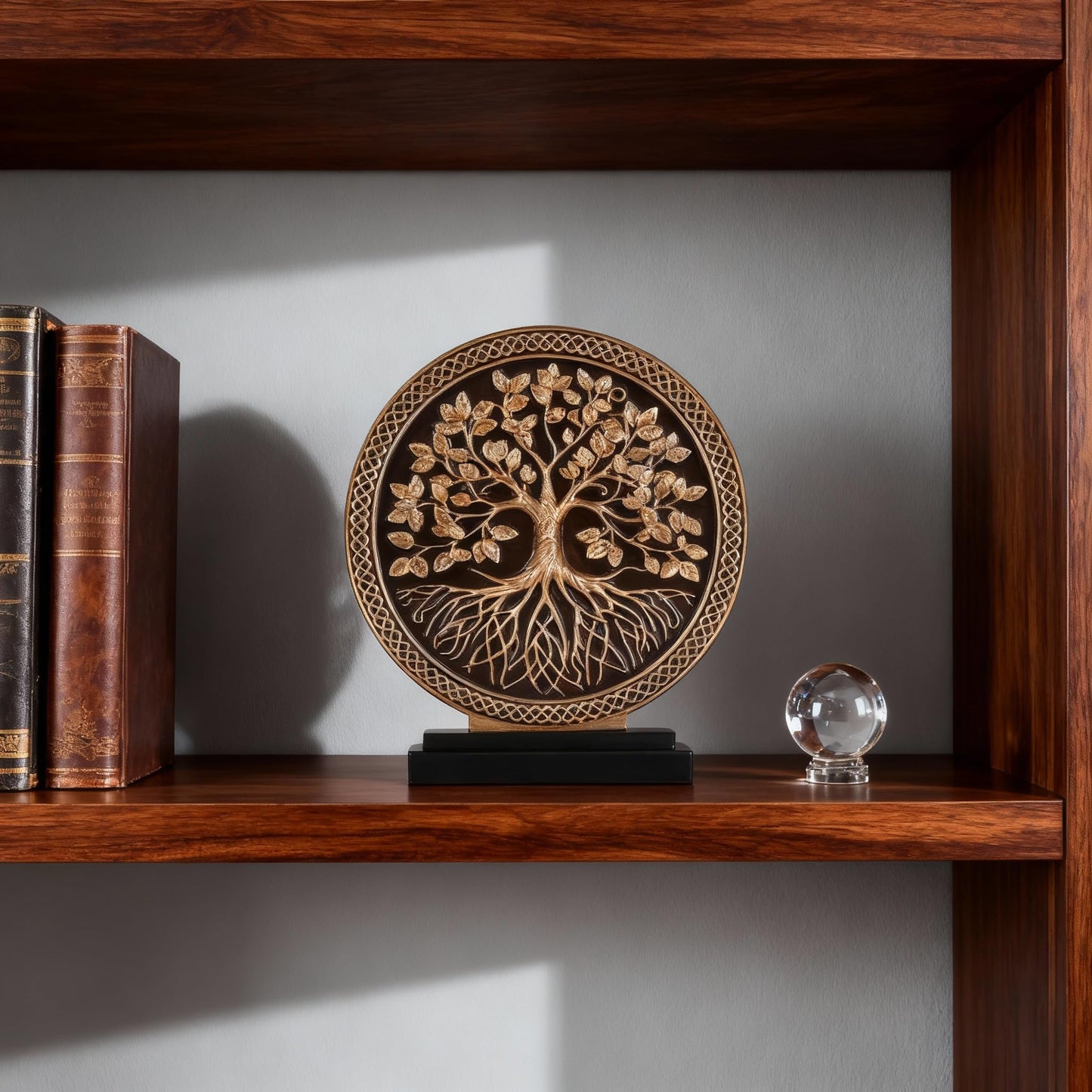 DOVDOV Abstract Circular Tree of Life Decorative Sculpture, Black and Gold Home Decor, Modern Art Home Accent Suitable for Office Shelves, Coffee Tables, and Above Cabinet Decorative Statue.