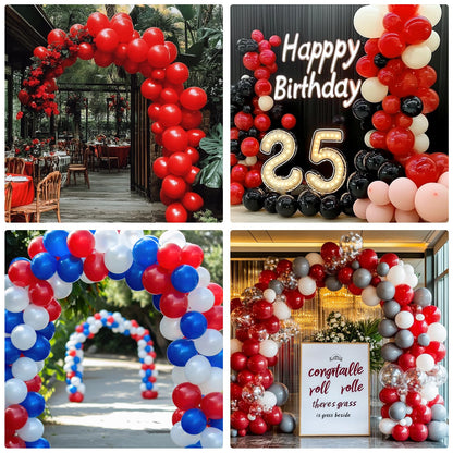 RUBFAC 135pcs Red Balloons Different Sizes 18 12 10 5 Inch for Garland Arch, Latex Christmas Balloon for Birthday Party Wedding Decorations