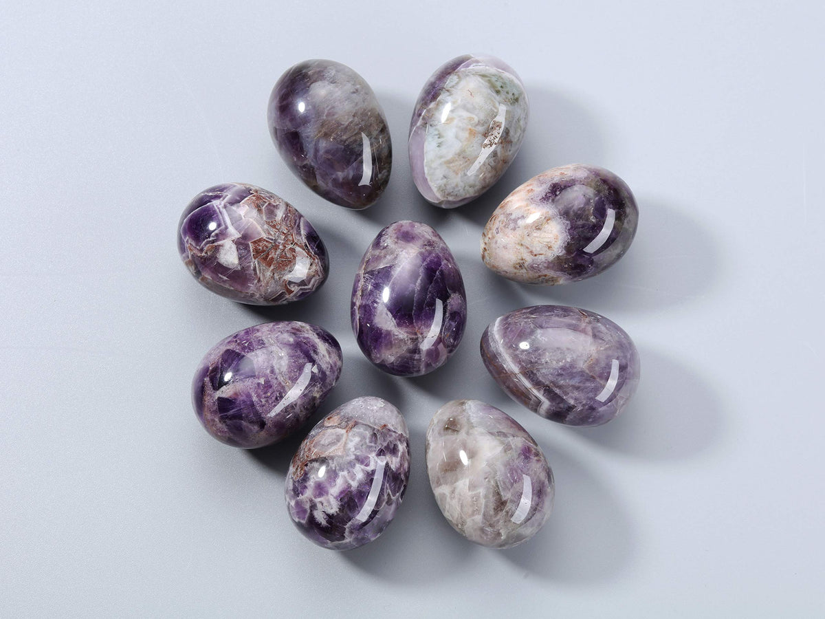 Jovivi Natural Amethyst Egg Sphere Sculpture Reiki Healing Crystal Gemstone Ball Divination Figurine with Acrylic Stand for Home Decoration